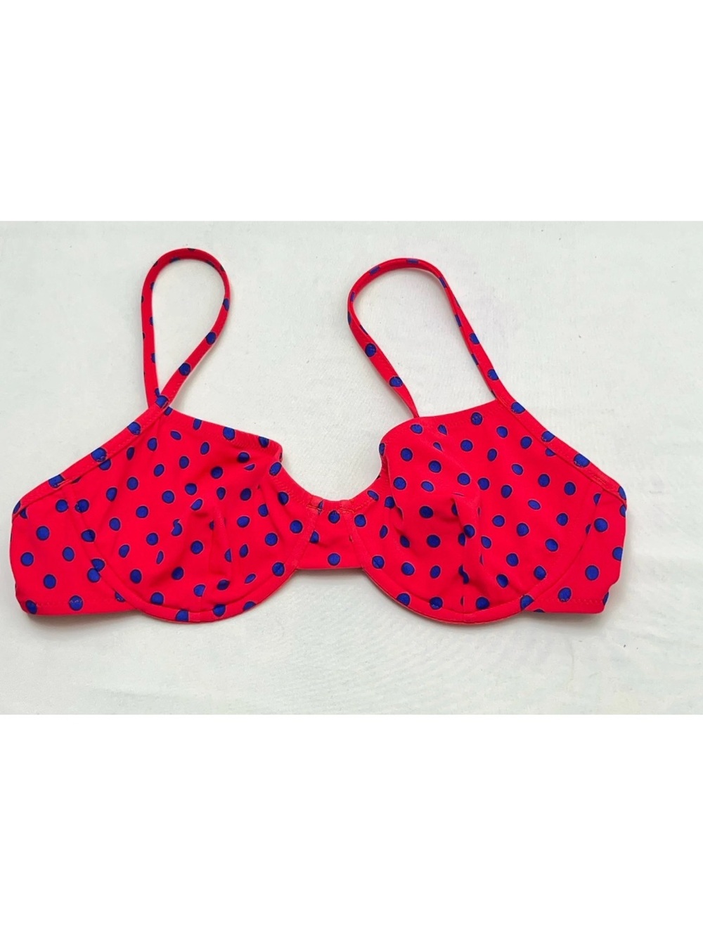 J Crew Bikini Top Women's Size 32B Red Polka Dot Adjustable Straps New